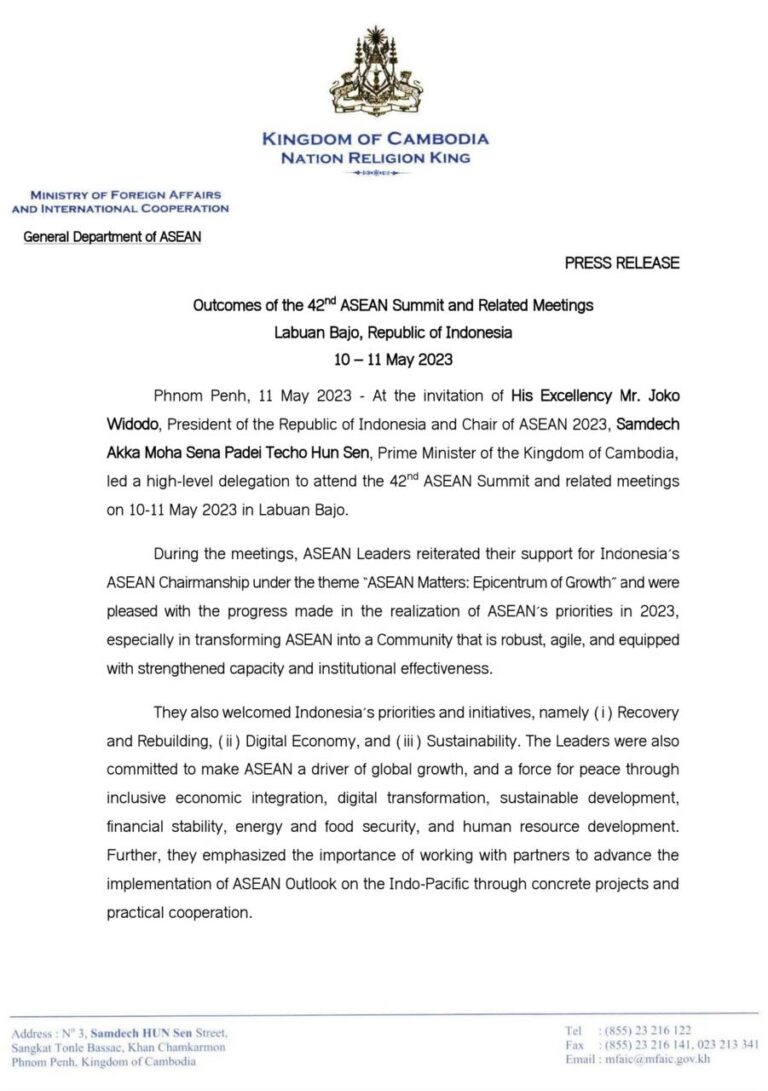 Press Release On Outcomes Of The 42nd ASEAN Summit And Related Meetings